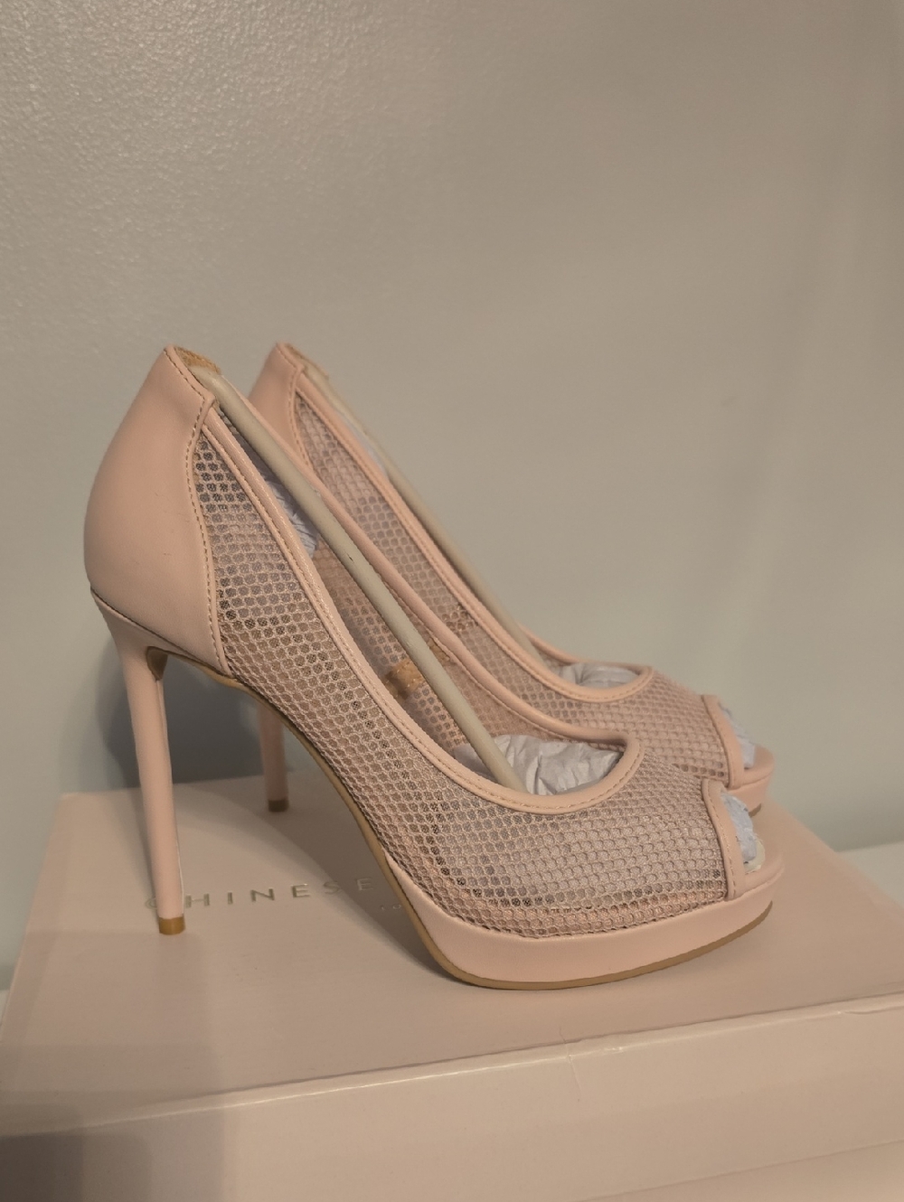 Chinese Laundry Blush Pink Mesh Peep-Toe Platform Heels